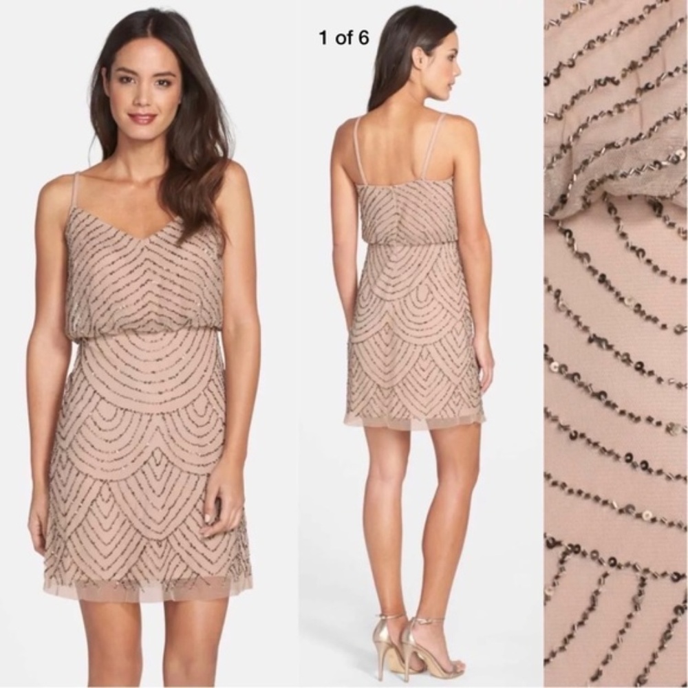New Adrianna Papell beaded blouson Art Deco dress